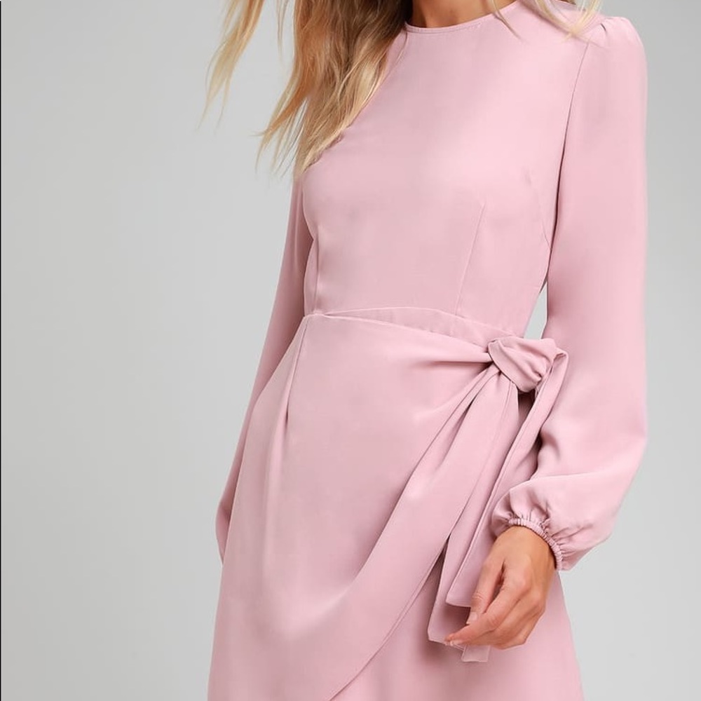Lulus Rose Pink Long Sleeve Tie-Front Skater Dress